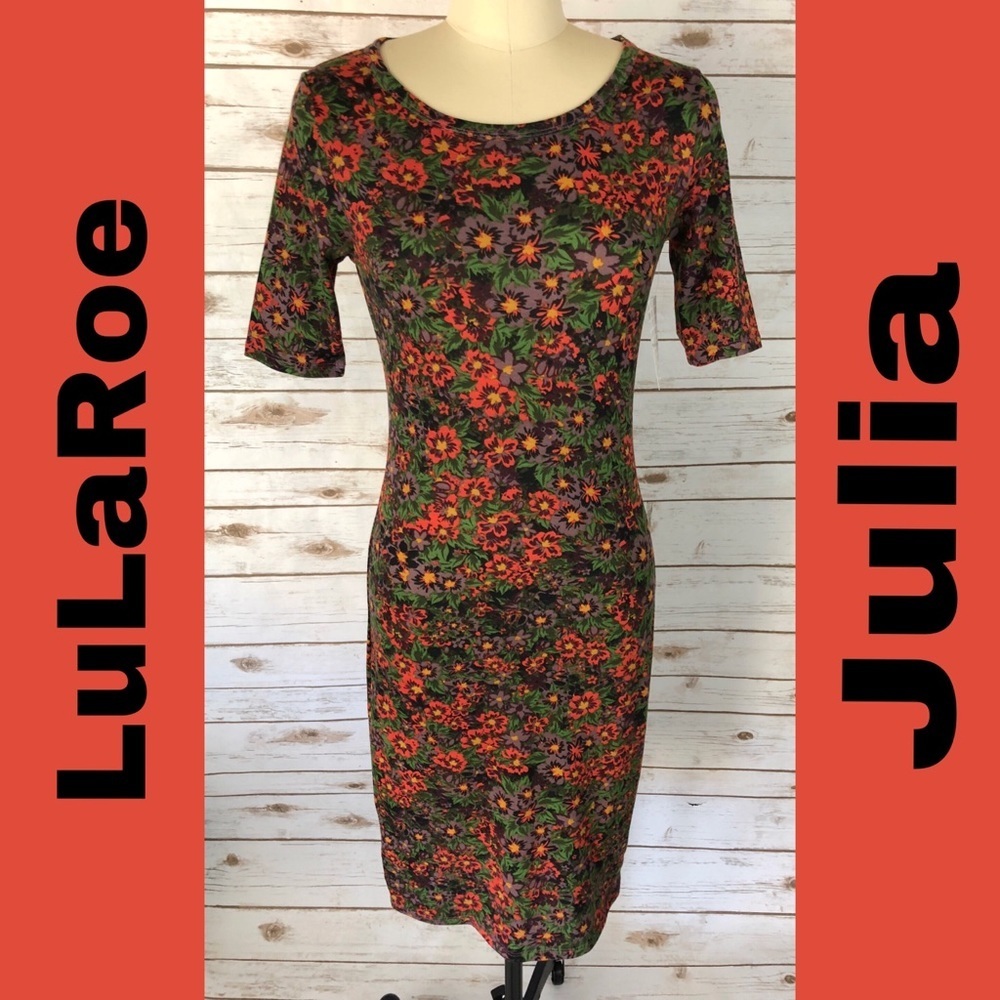 LuLaRoe Orange & Purple Floral Julia Dress